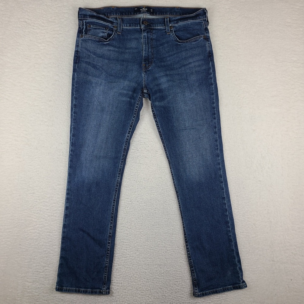 Hollister Jeans Mens 36x32 Blue Slim Straight Epic Flex Dark Wash Denim